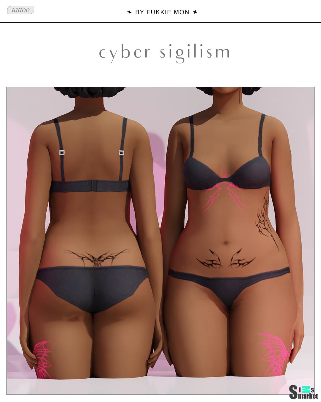 Cyber sigilism back tattoo